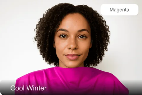 Same woman draped in magenta