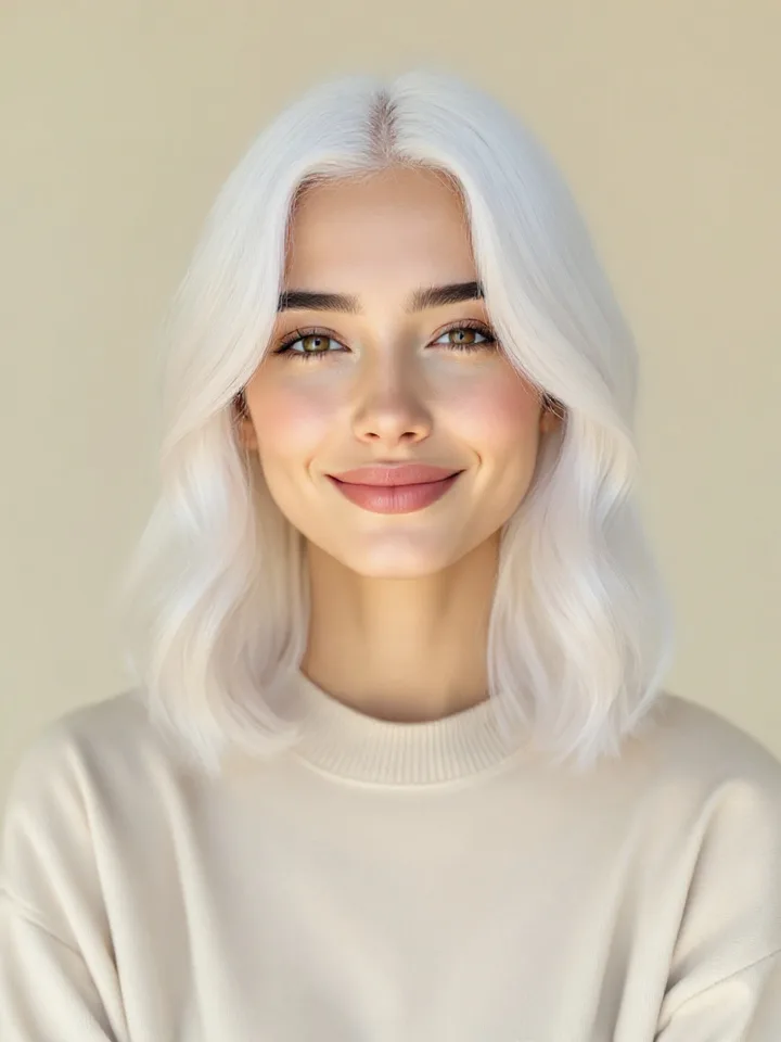 AI hair color changer before and after — Icy Platinum hair color on the same model