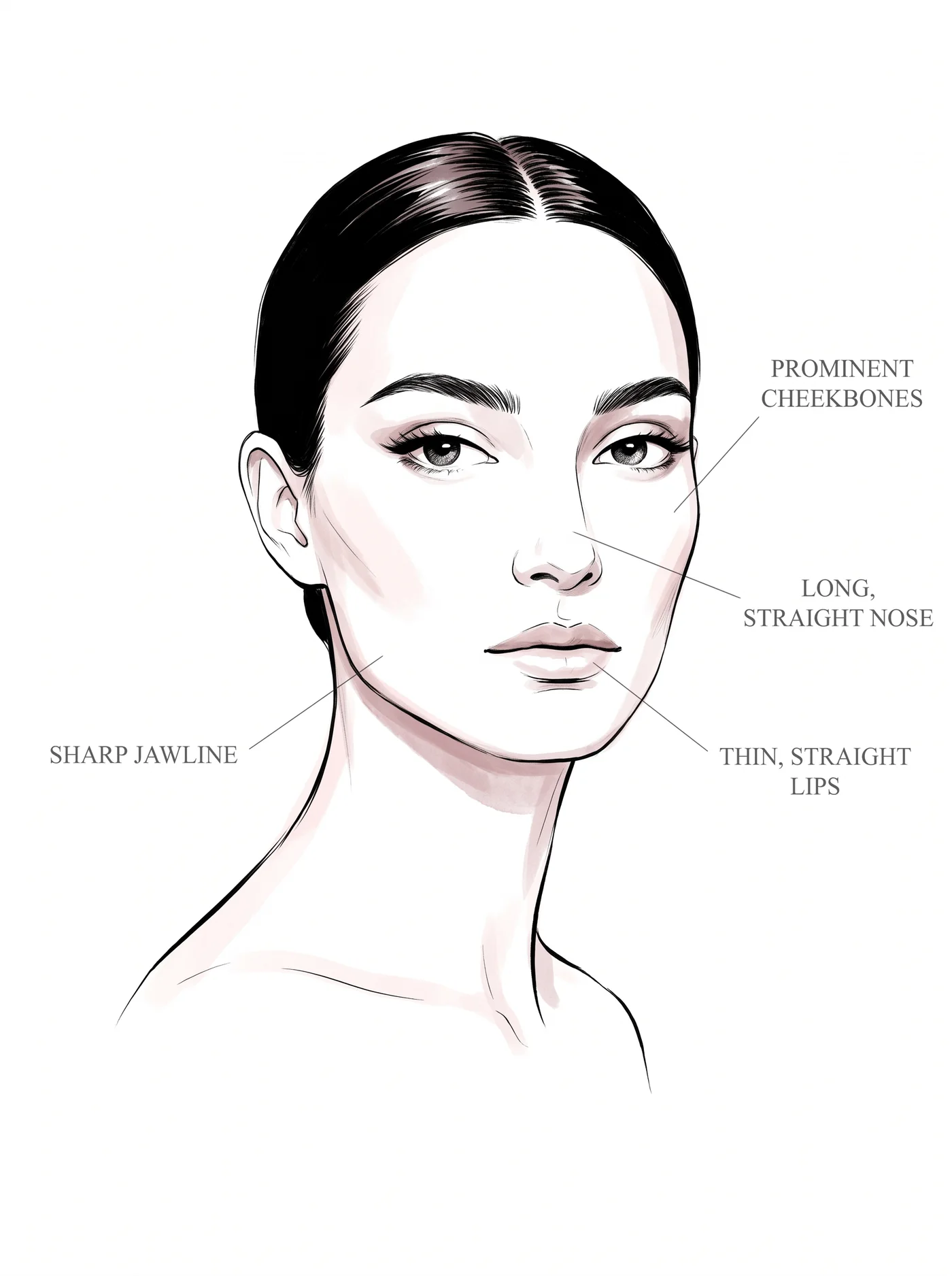 Dramatic facial features — annotated diagram
