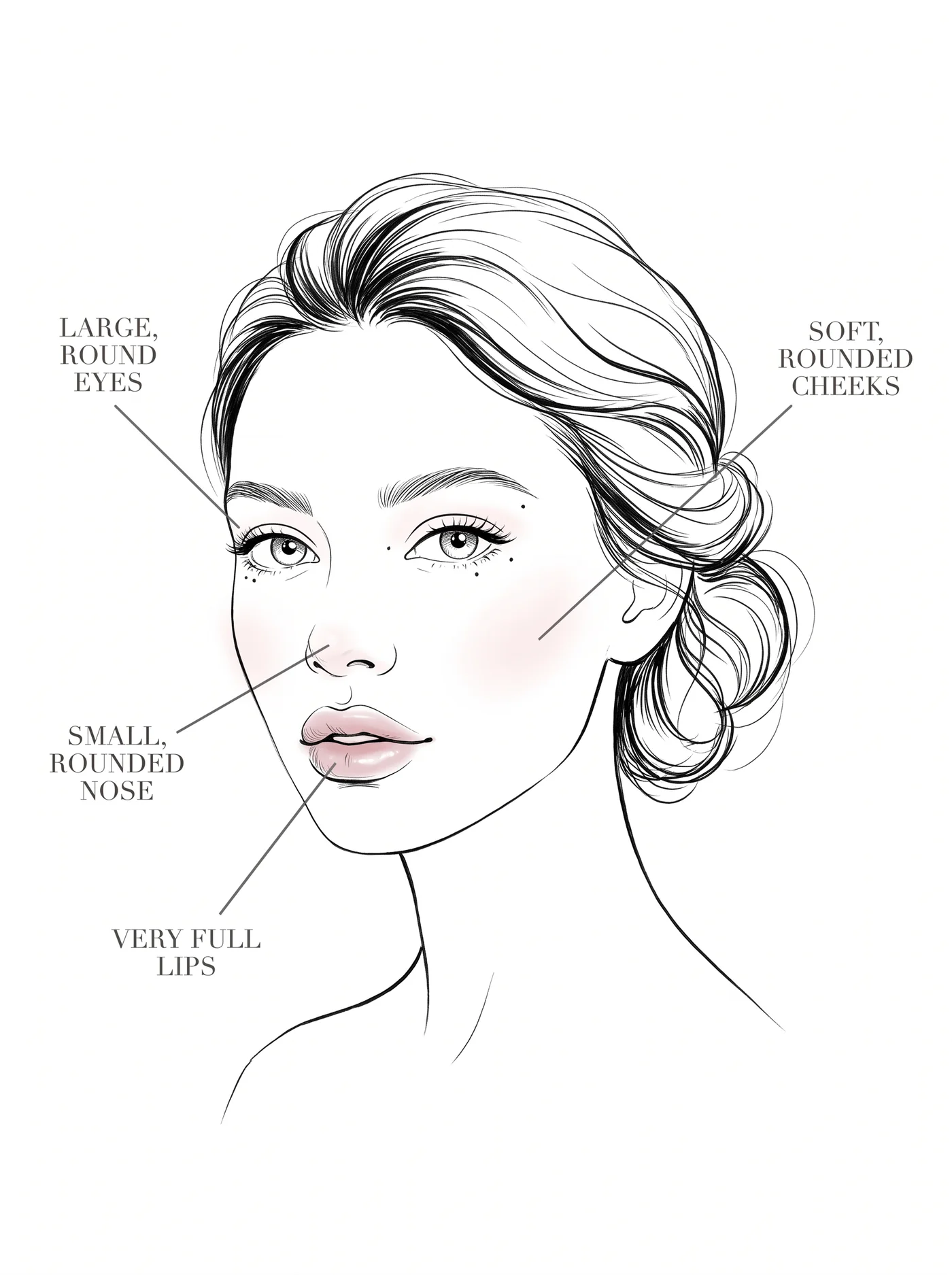 Romantic facial features — annotated diagram