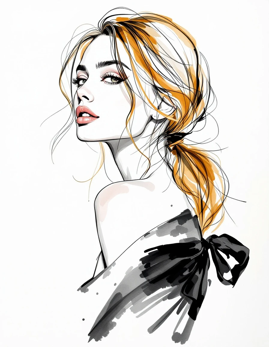 Loose braid or undone low pony