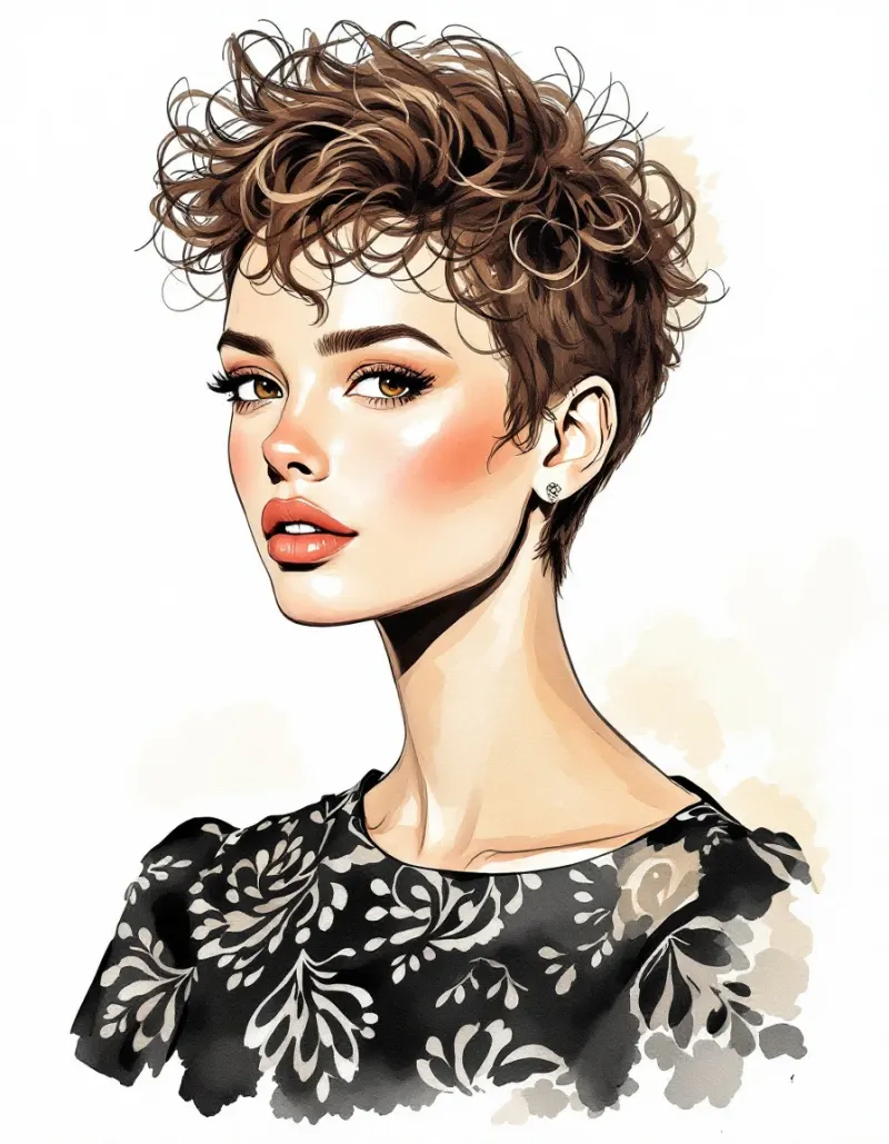 Curly or wavy pixie