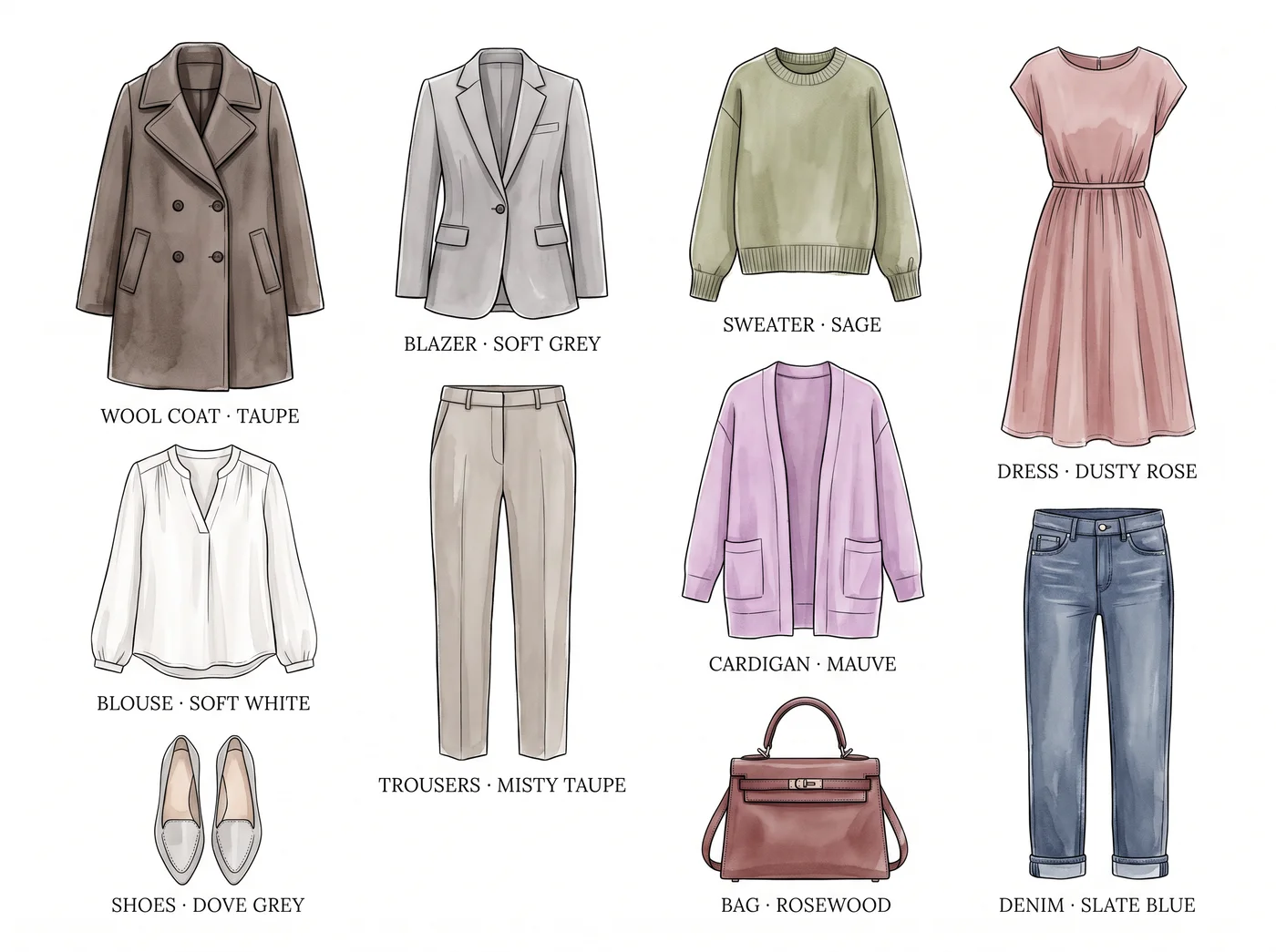 True Summer 10-piece capsule wardrobe — illustrated flat lay